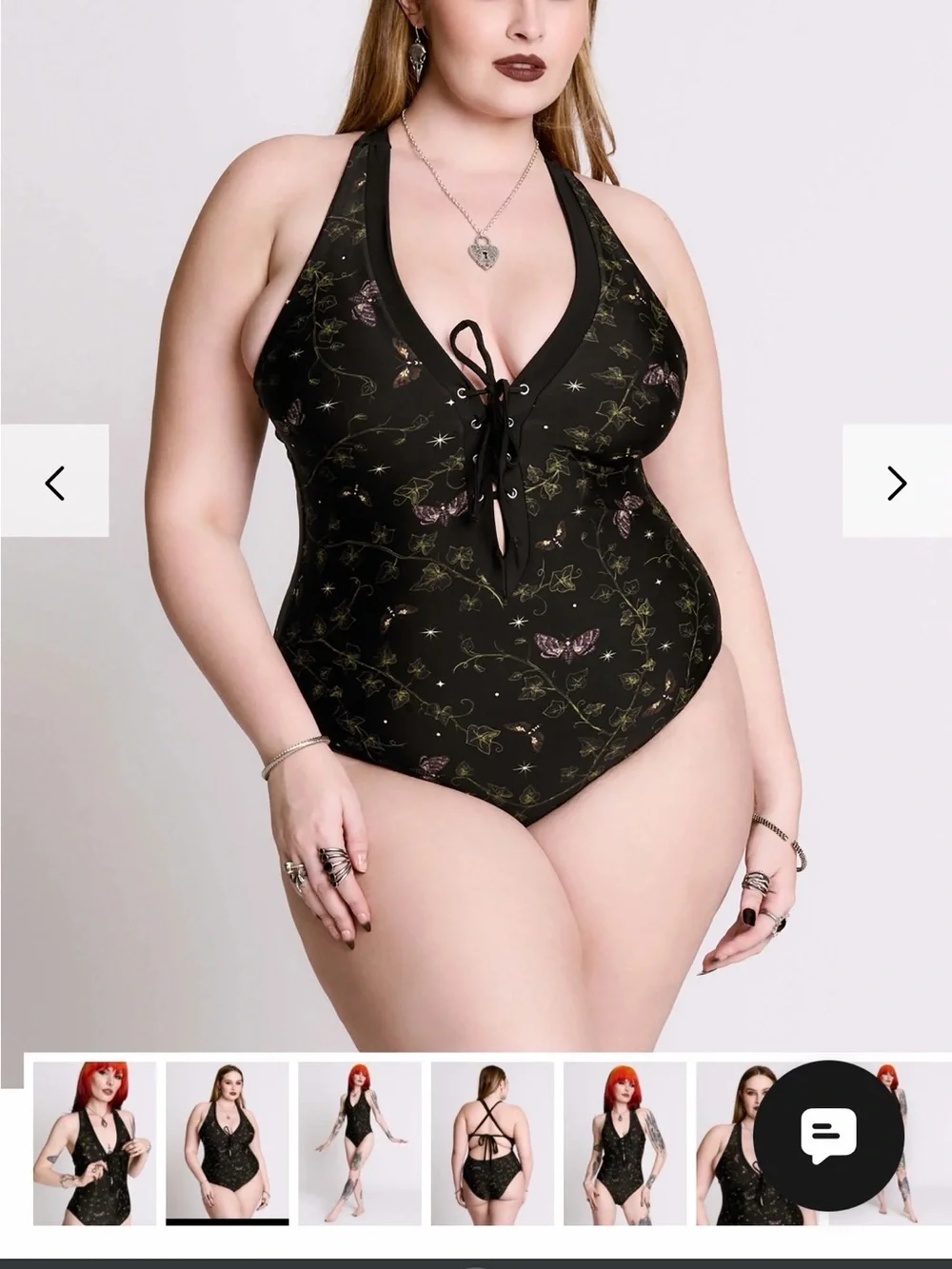Plus-Size Black Floral Lace-Up Halter One-Piece Swimsuit